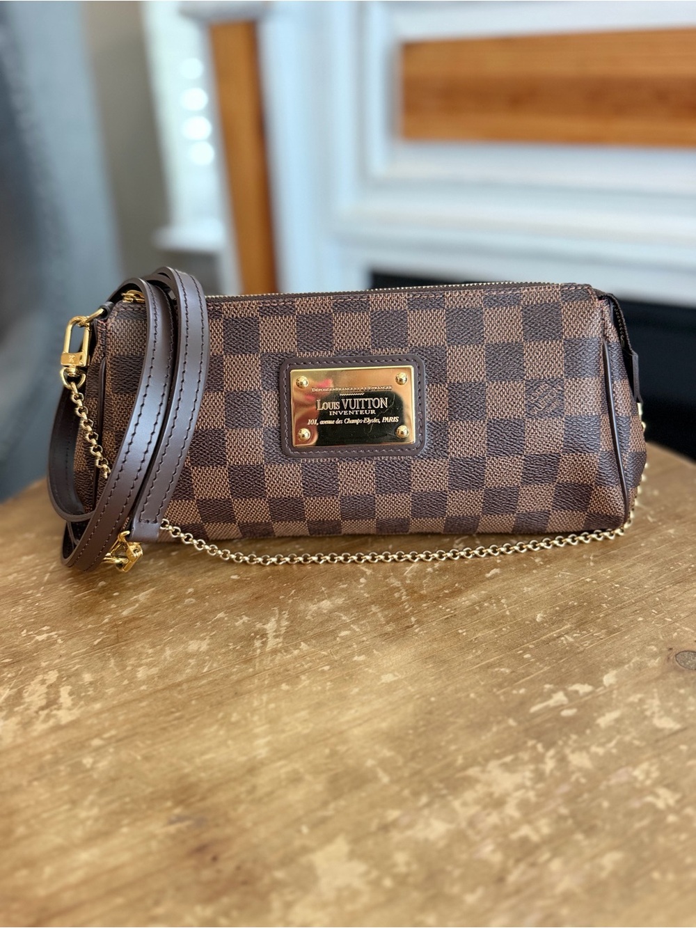 Louis Vuitton Eva in Damier Ebene Crossbody Chain Bag